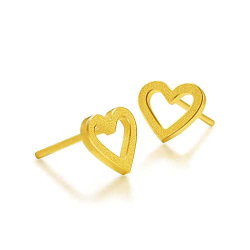 CHOW SANG SANG 999.9 24K Solid Gold Essence Open Heart Stud Earrings for Women 68740E4