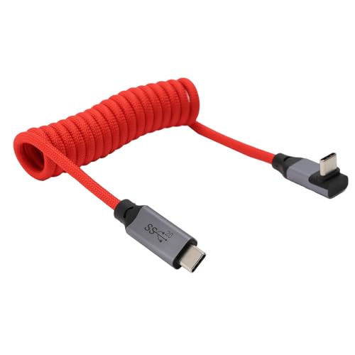 HangTon Cable de bobina trenzado USB tipo C para iPhone 15, 16, 17, Canon R5C, R6, R7, R8, Sony A1, A9, A7S3, A7M4, A7RC, cámara Samsung SSD, monitor de datos, grabación de vídeo, ángulo recto a recto