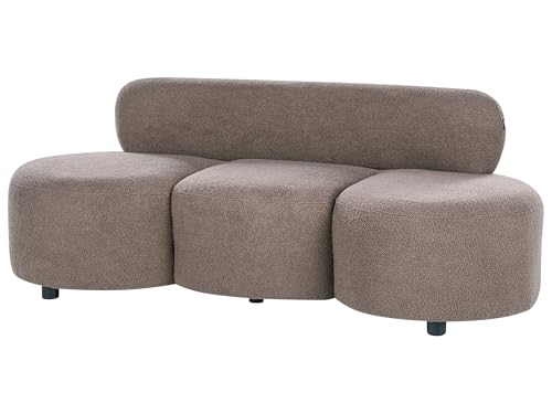 Beliani Sofá 3 plazas tapizado de bouclé sin reposabrazos Respaldo Curvo inspiración Retro Gris Pardo Blavand