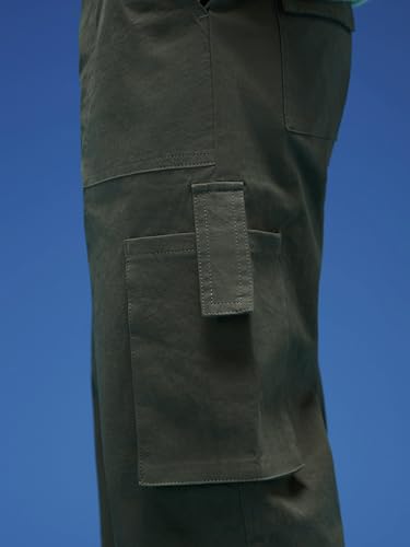Image of Veirdo Baggy Fit with Button Closure Solid Lycra Woven Cargo Pants for Men (Colors: Beige, Black, Brown, Grey, Navy & Olive)