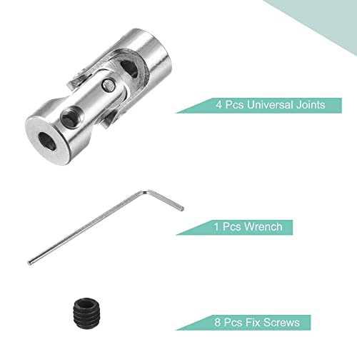 sourcing map 4 Stück Drehbare Kreuzgelenk Wellenkupplung 3.17mm bis 4mm Innendurchm. L23 x D9 mit Schrauben und Schraubenschlüssel für RC Modell