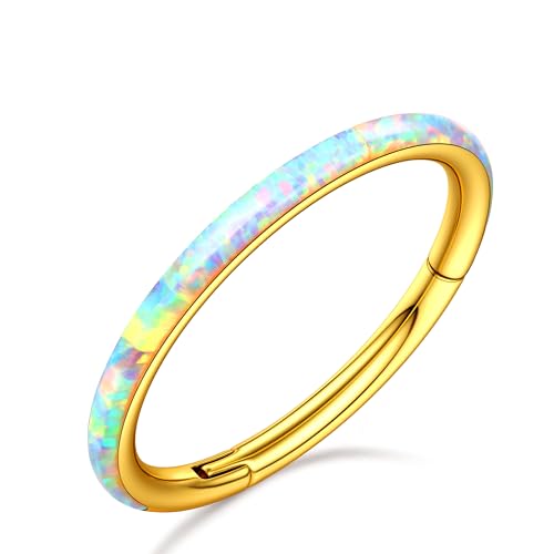 BodyBonita Anelli da Piercing Naso a Cerchio Con Cerniera Bianco Lato Opale - 18G Acciaio Chirurgico 316L Anelli per Setto per Donne Conch Elica Daith Piercing 8mm Oro