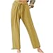Kenhansion Women's Elastic High Waisted Linen Pants Drawstring Wide Leg Palazzo Pant Comfy Lounge Beach Trousers with Pocket (Yellow,Medium)