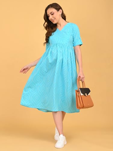 Image of The Mom Store Maternity and Nursing Dress | Pre and Post Pregnancy Dress for Womens | Zipper /Button Opening | Causal Wear | Trendy Stylish Causal Dresses for New Moms