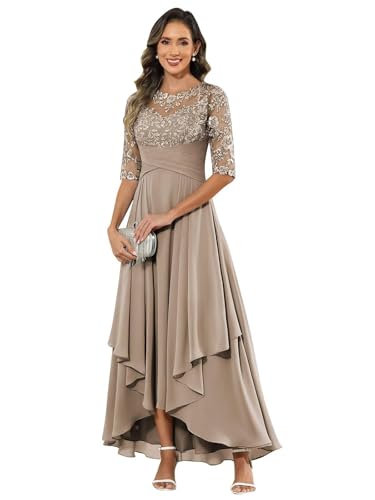 Lace Applique Chiffon Mother of The Bride Dresses - A Line Chiffon Evening Gown Half Sleeve