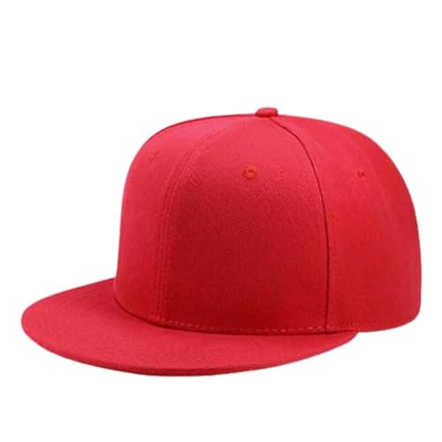 Boolavard Flat Bill Visor, Klassische Snapback-Mütze, blanko, verstellbare Krempe, hohe Oberseite, Trendiger Farbstil, einfarbige Baseballkappe (Rot)