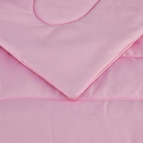 Image of Amazon Basics 7-Piece Soft Microfiber Kid's Bed-in-a-Bag Bedding Set, Full /Queen, Pink, Solid
