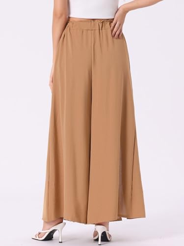 Allegra K Women's High Slit Hem High Waist Casual Wide Leg Long Palazzo Pants4