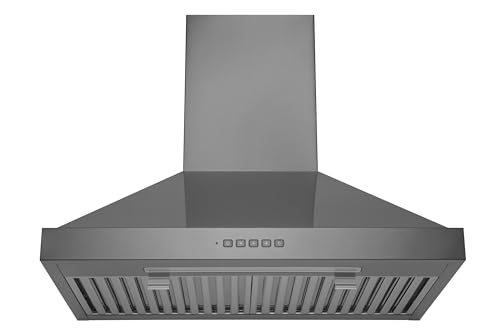 Image of Hauslane | Chef Series 30 inch WM-590 | Black Stainless Steel Fingerprint and Smudge Resistant | 3 Speed Wall Mount Kitchen Fan | Easy Clean Baffle Filters, LED | Duct or Ductless Options