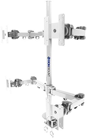 MonMount Quad LCD Monitor Stand Desk Clamp Holds Upto 4-27", White (LCD-2020W)