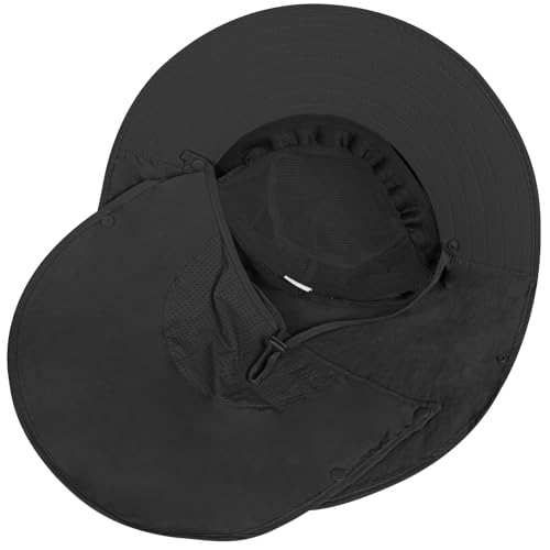 Image of Rosoz Sun Hat for Men Women with Neck Flap,Wide Brim UPF50+ Fishing Hat with Detachable Face Cover Outdoor Sun Protection Hat
