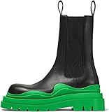 SANIOOOI Women Platform Chelsea Bootie,Fashion Mid Calf Boots Chunky Double Heel Round Toe Slip on Thick Sole (Green,10)