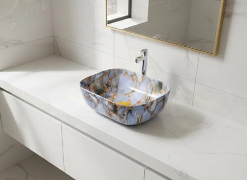 Image of OSOSAM Premium Designer Table Top Ceramic Wash Basin /Vessel Sink with Slim Rim for Bathroom (18 x 13 x 5.5 Inch) (OS-154)