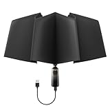 RUMBRELLA Ombrello elettrico a 6 stecche con cavo USB-C, completamente automatico, telescopico, pieghevole, anti-vento, anti-UV, strisce riflettenti, perfetto per anziani, apertura e chiusura delicata
