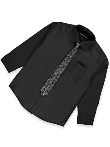 Kids World Boys' Dress Shirt & Tie (Patterns May Vary) - Black, 182