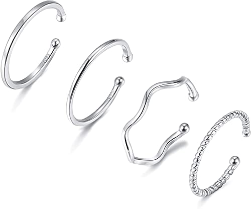 CASSIECA 4 Stuks 925 Sterling Zilver Open Ring Set Vinger Ring Joint Ring Voor Vrouwen Meisjes Dunne Band Ringen Verstelbare Minimalistische Plain Twist Stapelbare Ringen Set Ring Sieraden Geschenken, Sterling Zilver