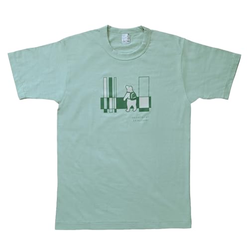 「知床トコさん」×久米繊維 コットンTシャツ 四角デザイン柄 グリーン 半袖 (JP, アルファベット, L)