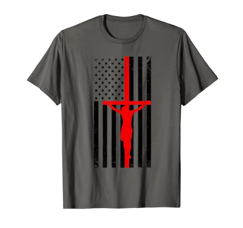 Divertido regalo de cruz de bandera americana para hombres cristianos de EE. UU Camiseta