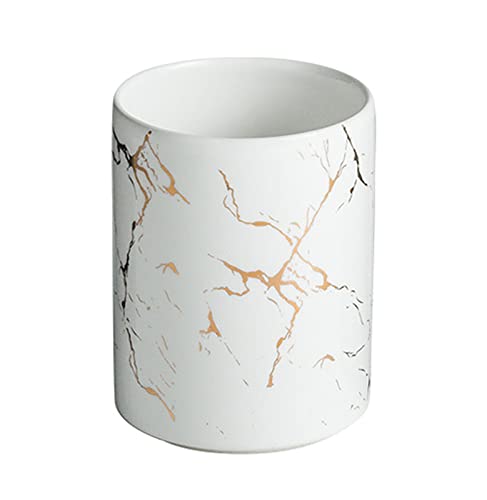 Vaso para Cepillo de Dientes de cerámica de Porcelana o mármol, Vaso para baño con Vetas Doradas, Soporte para Cepillo de Dientes, Taza para baño, Blanco, 350 ml, 12,3 oz