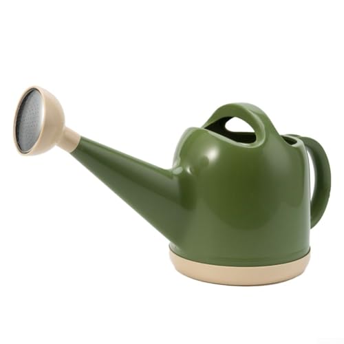 ZWEquipint Regadera grande de 4 litros con cabezal de ducha de acero inoxidable, maceta de jardín de plástico PP para fertilización de plantas de interior y exterior, amarillo leche (verde oscuro)