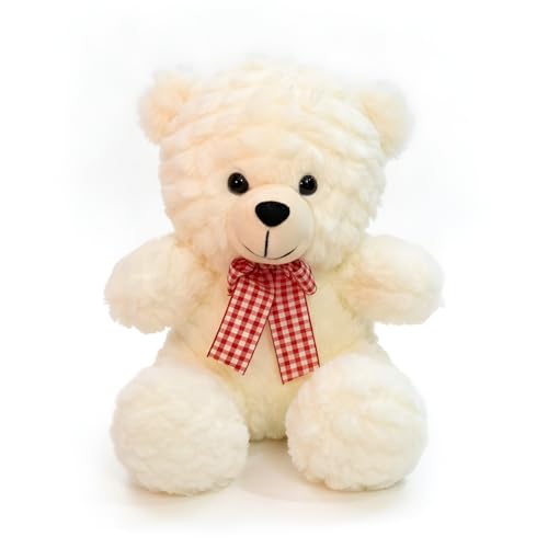 Image of Teddy Bear, 25 cm Soft Plush Stuffed Animal with Decorative Bow Cuddly Toy for Babies and Kids (Cream)