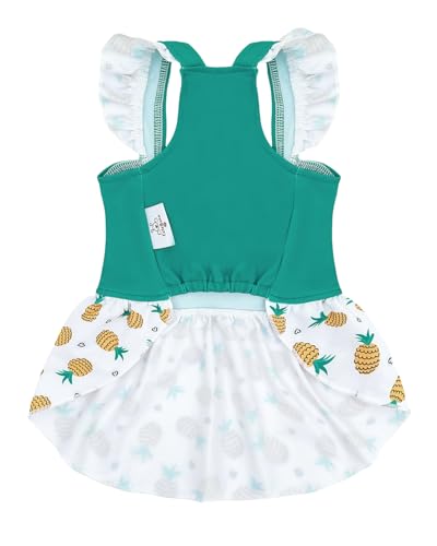 Image of CuteBone Dog Dress for Small Dogs Girl, Pineapple Summer Dresses with Bow & Ruffle Sleeve, UPF50+ Sun Protection, Cute Pet Clothes for Puppy for Birthday Wedding Party Beach ZSFX04XS
