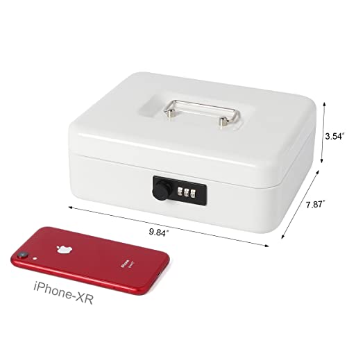 Cash Box with Combination Lock, Metal Money Box for Cash, Lovndi Lock Box with Money Tray, 9.84 x 7.87 x 3.54 Inches, White - Thumbnail 4