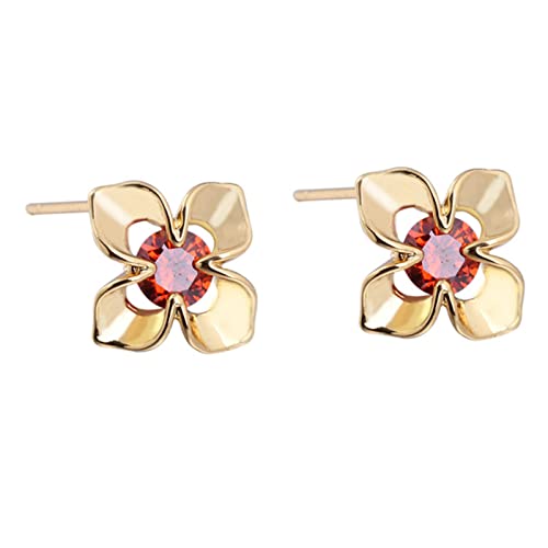 Boucles d'oreilles en Or 14K pour femmes fleur creuse améthyste chic
