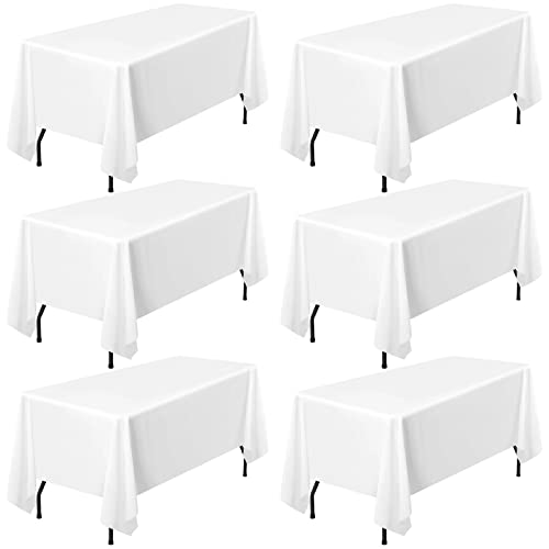 Pesonlook Lot de 6 nappes en Polyester Blanches résistantes aux Taches et aux Plis pour Tables rectangulaires de 1,8 m - 153 x 260 cm - pour Table de Mariage, Banquet, fête