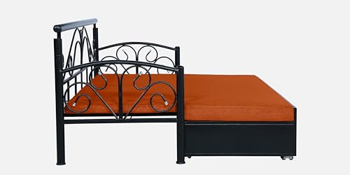 Image of 3 Seater Metal Sofa Cum Bed with Hydraulic Storage | Sofa Set for Living Room, Bedroom, Guest Room| Queen Size Convertible Sofa Bed | Comfortable Seating Sofa Rust & Black