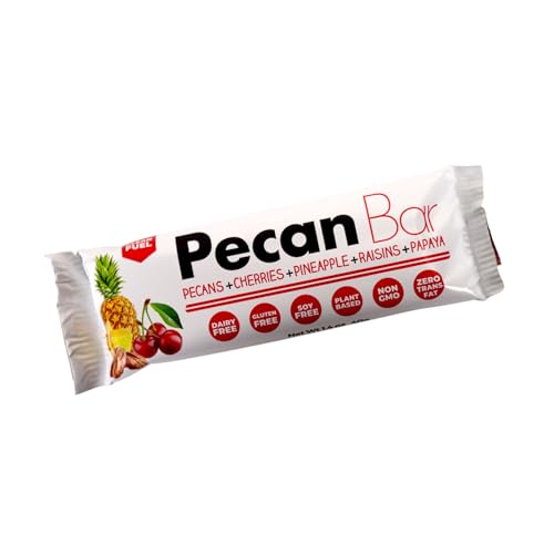 Collin Street Bakery Pecan Bar - Chewy Breakfast Bar & On-the-Go Snack - Grain Free, Oat Free, Gluten Free & Dairy Free Fruit & Nut Energy Bar - Individually Wrapped Snack Bars (1.4 oz each) - 12 Pack