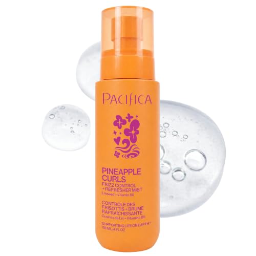 Pacifica Pineapple Curls Frizz Control Spray 4oz Curl Refresher Mist for Curly & Wavy Hair Hydrating Anti-Frizz Day 2 Curl Booster with Pineapple Extract & Vitamin B5 Vegan Dermatologist Tested
