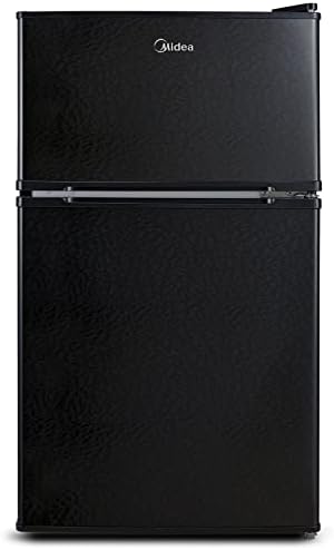 Midea WHD-113FB1 Double Door Mini Fridge with Freezer for Bedroom Office or Dorm with Adjustable Remove Glass Shelves Compact Refrigerator, 3.1 cu ft, Black