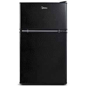 Midea WHD-113FB1 Double Door Mini Fridge with Freezer for Bedroom Office or Dorm with Adjustable Remove Glass Shelves Compact Refrigerator, 3.1 cu ft, Black