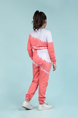 Image of Tweeny Mini Girls Kids Pure Cotton Terry Joggers Set | Tie Dye Co ord Set Winter Combo Outfit with Full Sleeves Sweatshirt and Pants | Relaxed and Comfortable Fittings
