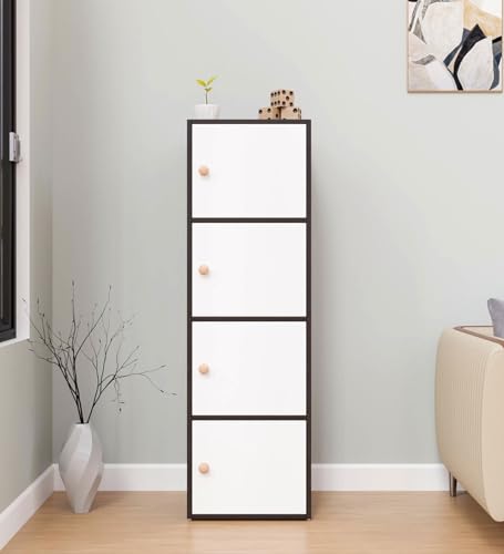 Image of Mevigo Foldable Wooden Wardrobe for Bedroom | 4-Shelf Engineered Wood Storage Cabinet | Collapsible Cupboard Almirah for Clothes | Space Saving Wooden Wardrobe with Door-(Black