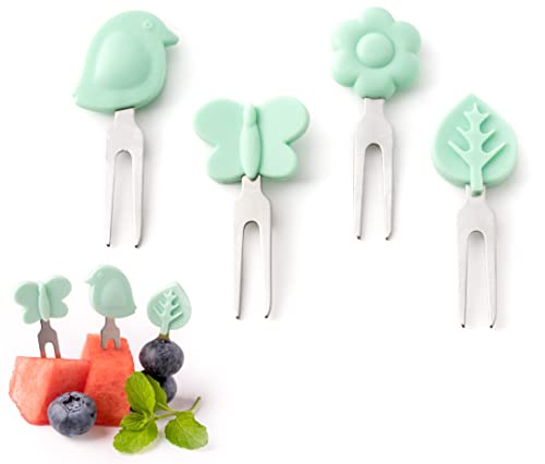 Lekkabox Bento Food Picks für Brotdose - Mini Edelstahl Piekser | Fingerfood Partyspieße, wiederverwendbare Obstspieße (Gartenzauber)