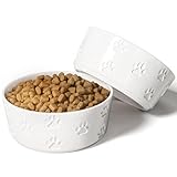 Ceramic Dog Bowl Set with Anti-Slip Rings - 7.5' Round x 3' Tall Set of 2 Ceramic Dog Bowls for Large Dogs - Dog Food and Water Bowl - White Dog Food Bowls - Dog Bowls for Medium Dogs - Cute Dog Bowls