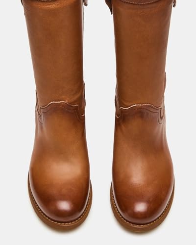 Mid Calf Boots for Women Balck Leather Round Toe Comfy Low Heel Campus Riding Fashion Comfortable Casual Pull on3