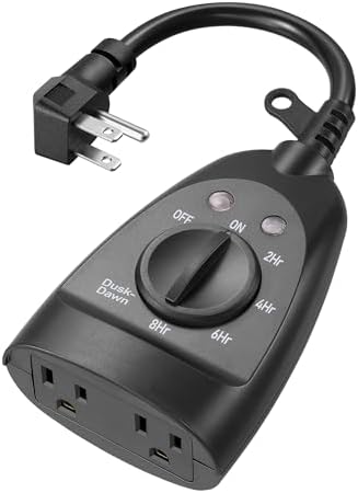 DEWENWILS Outdoor Timer Outlet Waterproof, Heavy Duty Outdoor Light Timer with Dusk to Dawn Sensor, 2 Grounded Outlets, 15A 125V 60Hz, Waterproof for Decoration/String Lights, ETL Listed