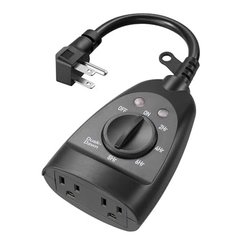 DEWENWILS Outdoor Timer Outlet Waterproof, Heavy Duty Outdoor Light Timer with Dusk to Dawn Sensor, 2 Grounded Outlets, 15A 125V 60Hz, Waterproof for String Lights, ETL Listed
