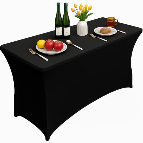 Lista de Manteles - los preferidos. 43 PUBAMALL Manteles, para Mesa Plegable de 6 pies, Mesa Rectangular de Spandex (Negro)