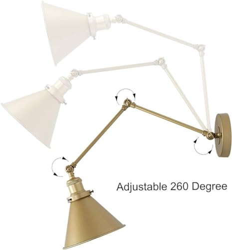 Image of LALUZ Gold Wall Sconces Lighting 2 Pack, Modern Swing Arm Plug-in or Hardwired Adjustable Wall Lamp with Brass Finish for Bedroom, Kitchen, and Living Room