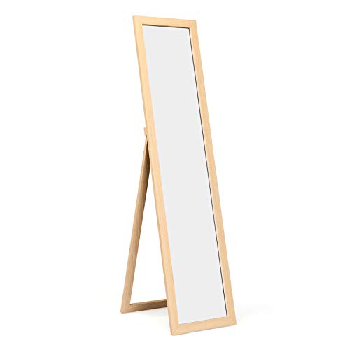 GIANTEX Espejo de Cuerpo Entero 155 x 37 cm, Espejo de Pie o de Pared, Marco de Madera, para Salón, Entrada, Dormitorio (Natural)