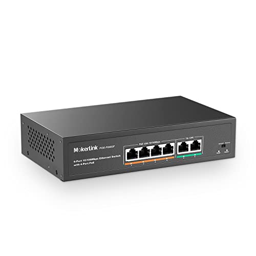 Image of MokerLink 6 Port PoE Switch with 4 Ports PoE+, 2 Fast Ethernet Uplink, 10 /100Mbps, 78W High Power, Support IEEE802.3af /at, Fanless Metal Plug & Play PoE+ Network Switch