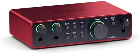Focusrite Scarlett 2i2 4th Gen USB Audio Interface for Recording, Songwriting, Streaming and Podcasting — High-Fidelity, Studio Quality Recording, and All the Software You Need to Record