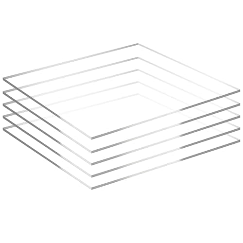 Image of 5 Pack 12 inch x 12 inch Clear Square Acrylic Sheets 1 /8 inch Thick (3mm) Cast Acrylic Plexiglass Sheet Transparent Plastic Sheets for Sign, Laser Engraving and Cutting, Crafting, DIY Display Projects