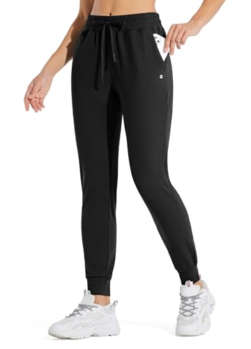 WILLIT Damen Jogginghose Fleece gefütterte Jogger Warme Hosen Thermohose Laufhose Thermische Sweathose Winter Sporthosen Wandern High Waist Wasserdicht Kordelzug mit Taschen Schwarz S