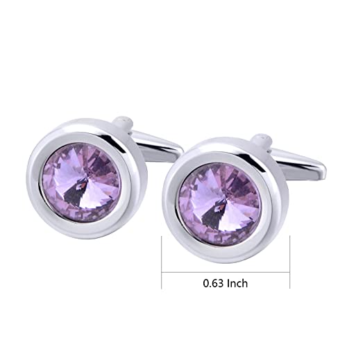 Jonwo Round Diamond Cutting Crystal Men Cufflinks With Gift Case French Cuff Shirt Unisex Cuff Link Buttons For Business Wedding Tuxedo (Purple) #TOP4