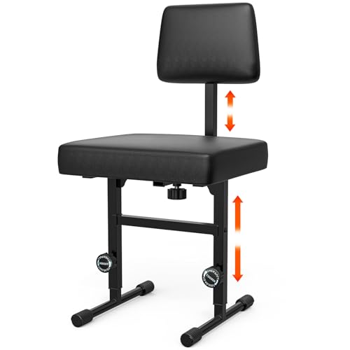 GLEAM Keyboard Bench Piano Bench Padded Cushion with Backrest Height Adjustable 17.5in - 22in Keyboard Chair Black (Thick Padding)